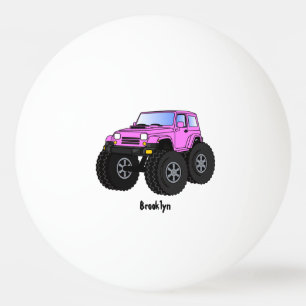 Pink monster truck cartoon illustration ping pong ball
