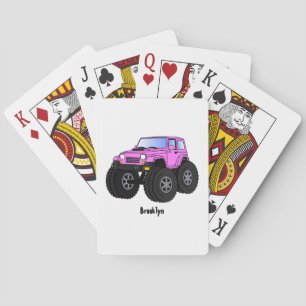 Pink monster truck cartoon illustration playing cards