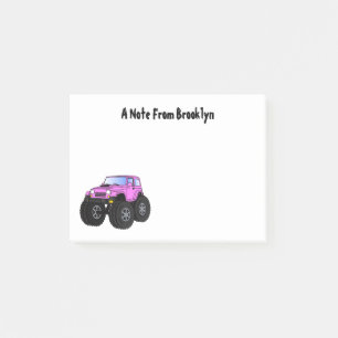 Pink monster truck cartoon illustration post-it notes