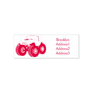 Pink monster truck cartoon illustration self-inking stamp