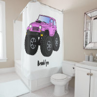 Pink monster truck cartoon illustration