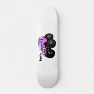 Pink monster truck cartoon illustration skateboard