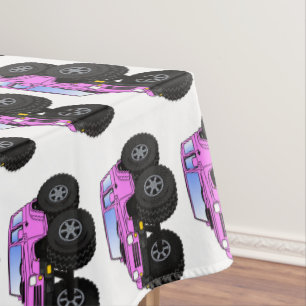 Pink monster truck cartoon illustration  tablecloth