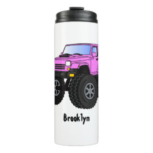 Pink monster truck cartoon illustration thermal tumbler