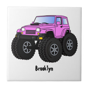 Pink monster truck cartoon illustration tile