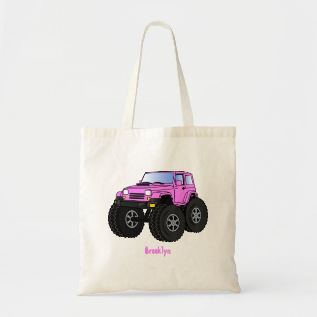 Pink monster truck cartoon illustration  tote bag (Front)