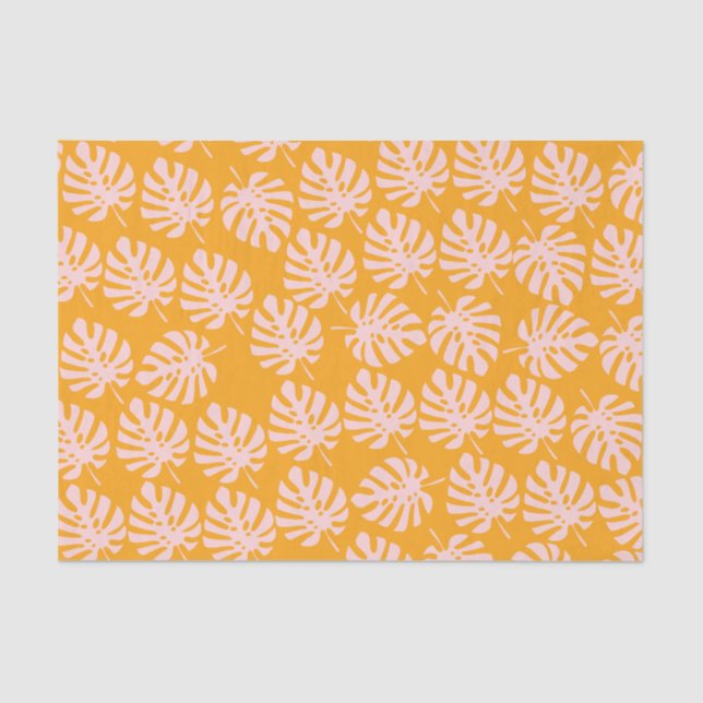Pink Monstera Leaves Tissue Paper (Front)