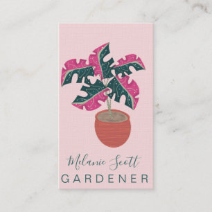 Pink Monstera Plant Hand Drawn Business Card