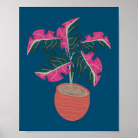 Pink Monstera Plant Hand Drawn