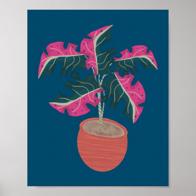 Pink Monstera Plant Hand Drawn Poster (Front)