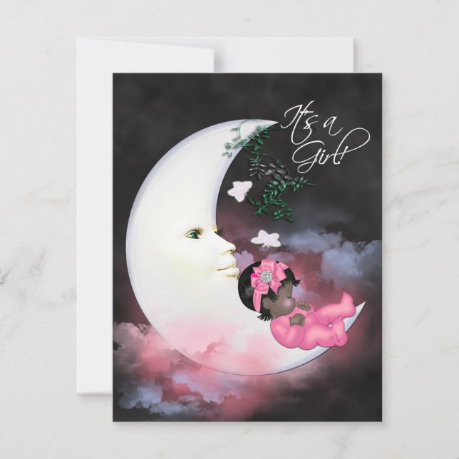 Pink Moon African American Baby Girl Shower Invitation (Front)