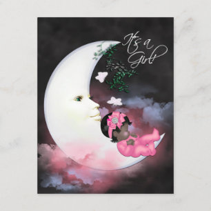 Pink Moon African American Baby Girl Shower Invitation