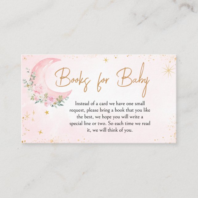 Pink Moon and Stars Baby Shower Books for Baby Enclosure Card (Front)