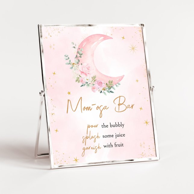Pink Moon and Stars Baby Shower Mum Osa Bar Poster (Twinkle Little Star Baby Shower Mom Osa Bar Sign)