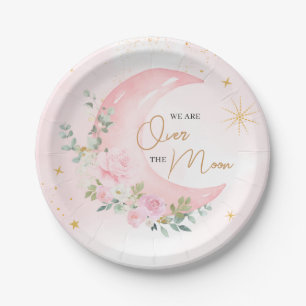 Pink Moon and Stars Baby Shower  Paper Plate
