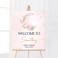 Pink Moon and Stars Baby Shower Welcome