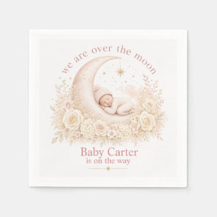 Pink Moon and Stars Baby Shower with Custom Name Napkin