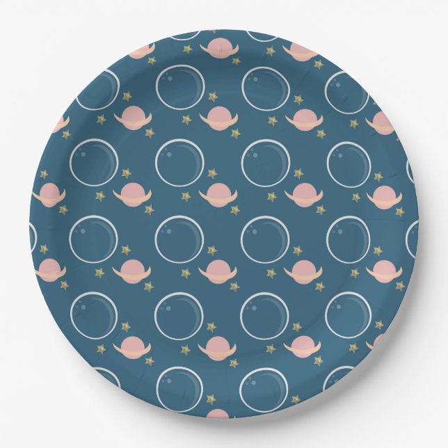 Pink Moon Asteroid Sun Galaxy Birthday Paper Plate (Front)