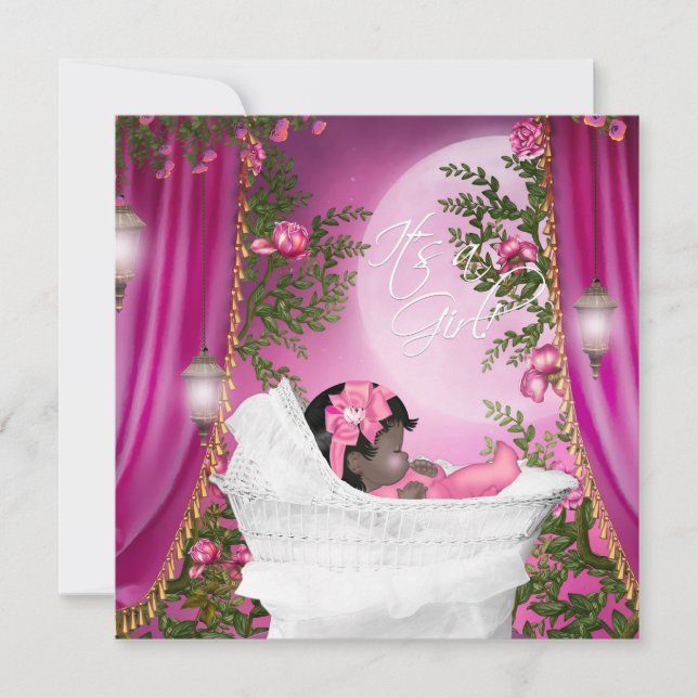 Pink Moon Baby Girl Shower Invitations (Front)