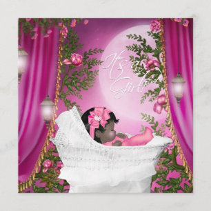 Pink Moon Baby Girl Shower Invitations