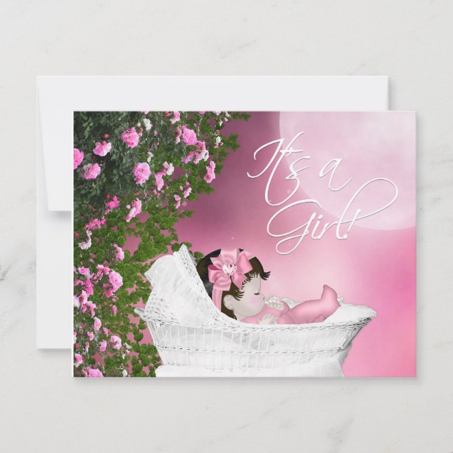 Pink Moon Baby Girl Shower Invitations (Front)