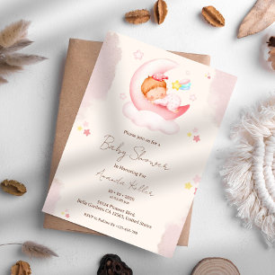 Pink Moon Baby Shower Invitation