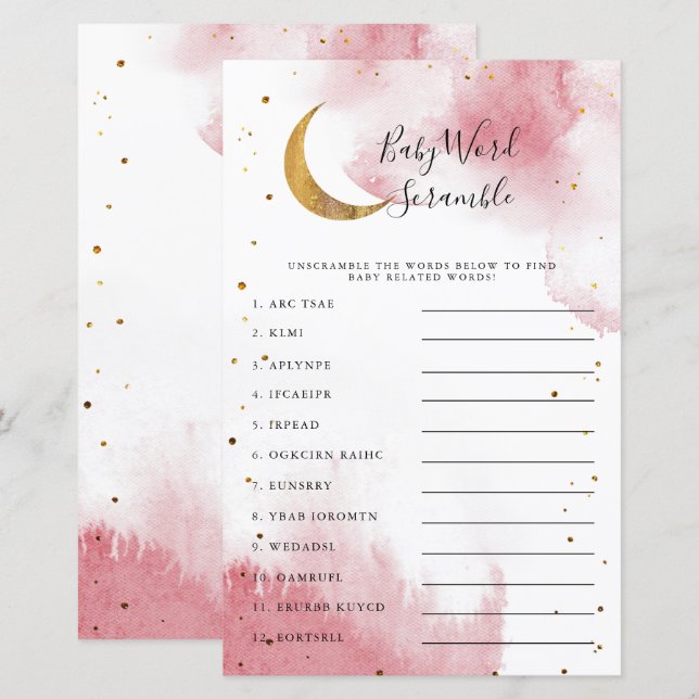 Pink Moon Baby Shower Word Scramble Game (Front/Back)