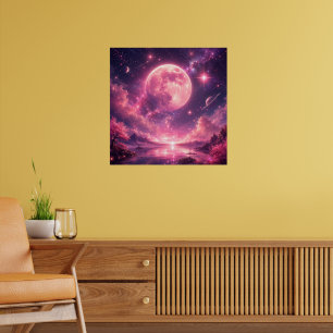 Pink Moon Cherry Blossom Fantasy Night Sky — Dream Poster