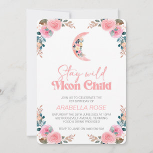 Pink Moon Child Girls Birthday Invite Invitation