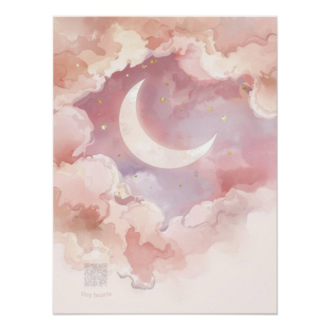 Pink Moon & Cloud Watercolor Poster – 30 Lullabies (Front)