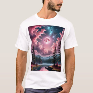Pink Moon Fantasy Dreamy Night Sky Landscape Tee