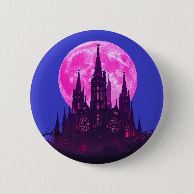 Pink Moon Gothic Cathedral  6 Cm Round Badge (Front)
