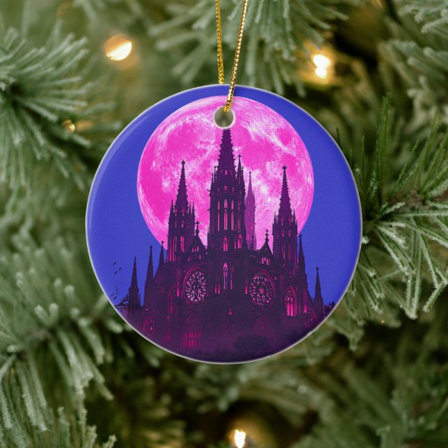 Pink Moon Gothic Cathedral  Ceramic Tree Decoration (Tree)