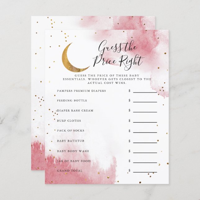Pink Moon Guess The Price Right Baby Shower Game (Front/Back)