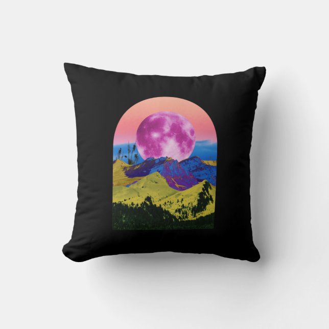 Pink Moon Landscape Collage Cushion (Front)