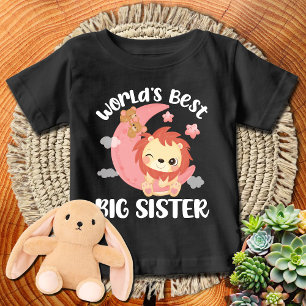 PINK Moon Lion World's Best Big Sister WHTXT Baby T-Shirt