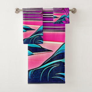 Pink Moon Neon Beachscape Bath Towel Set
