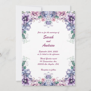 Pink Moon on Flower with back: Wedding Invitation