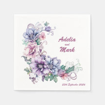 Pink Moon on Flowers: Personalized Wedding Napkins
