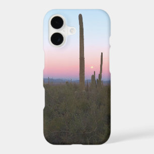 Pink Moon over Saguaro at Sunrise