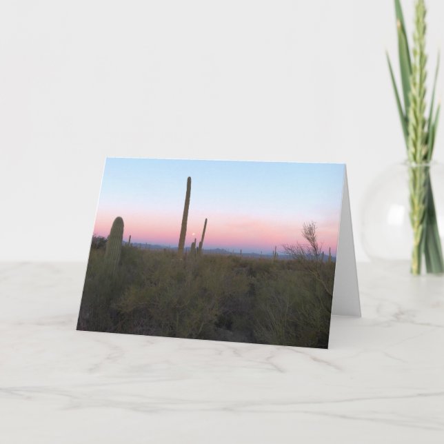 Pink Moon over Saguaro at Sunrise Card (Front)