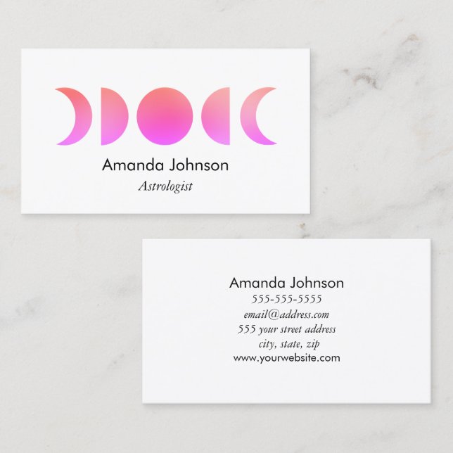Pink Moon Phases Astrology Yoga Holistic Healer Business Card (Front/Back)