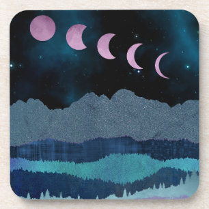 Pink Moon Phases Landscape Coaster