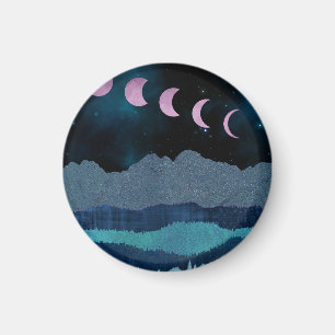 Pink Moon Phases Landscape Magnet