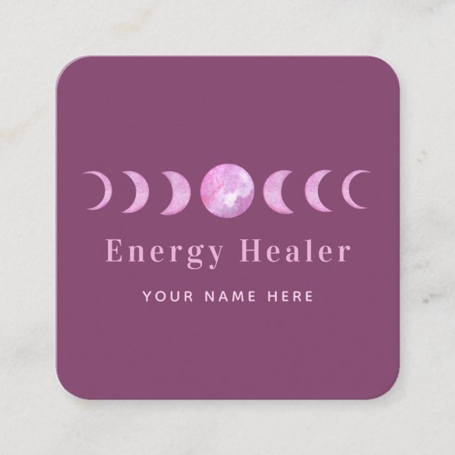 Pink Moon Phases Lunar Energy Healer Spiritual Square Business Card (Front)