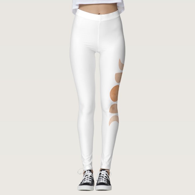 Pink Moon Phases on White Yoga Leggings (Front)