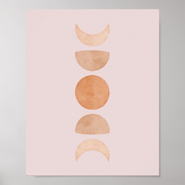 Pink Moon Phases Wall Art| Blush & Gold Poster (Front)