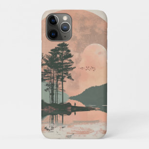 Pink Moon Sage Mountain Forest Lake Landscape iPhone 11 Pro Case