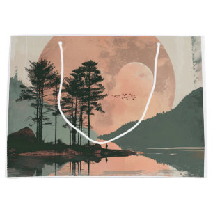 Pink Moon Sage Mountain Forest Lake Landscape Large Gift Bag