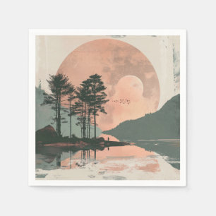 Pink Moon Sage Mountain Forest Lake Landscape Napkin